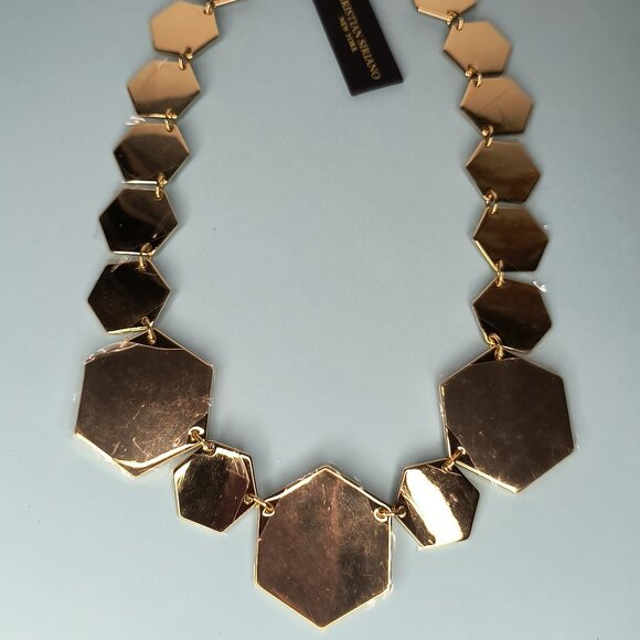 Christian Siriano Necklace Modern Geometric Hexagon Gold Tone Metalli Lo… - Picture 4 of 14